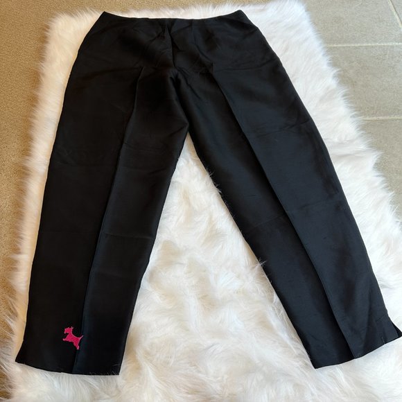 Silk Pants Ankle Side Zip Retro Novelty Print Dogs Travel Pink Embroidered Sz 16 - Picture 13 of 16